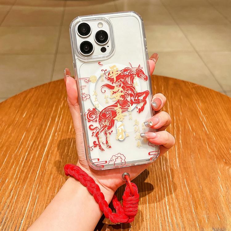 Horse Year Acrylic Magnetic Full Coverage Phone Case with Lanyard, For iPhone 13, For iPhone 12, For iPhone 12 Pro Max, For iPhone 12 Pro