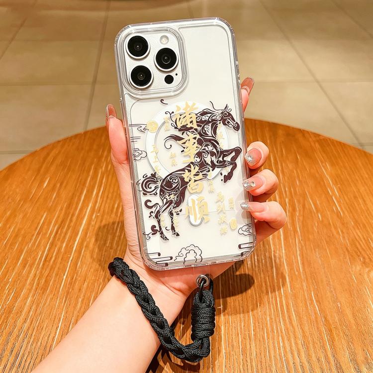 Horse Year Acrylic Magnetic Full Coverage Phone Case with Lanyard, For iPhone 13, For iPhone 12, For iPhone 12 Pro Max, For iPhone 12 Pro
