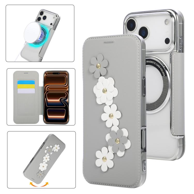 Floral Magnetic Electroplated Card Holder Vegan Leather Phone Case, For iPhone 17 Pro Max, For iPhone 17 Pro, For iPhone 17, For iPhone Air, For iPhone 16 Pro Max, For iPhone 16 Pro, For iPhone 16 Plus, For iPhone 16, For iPhone 15 Pro Max