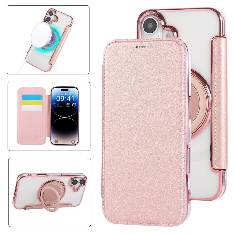 Ultra-thin Rotation Holder Magnetic Plating Vegan Leather Phone Case, For iPhone 16 Pro, For iPhone 16 Plus, For iPhone 16, For iPhone 15 Pro Max, For iPhone 15 Pro, For iPhone 15 Plus / 14 Plus