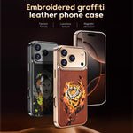 Embroidered Graffiti Vegan Leather Shield Electroplated Magnetic Phone Case, For iPhone 14 Plus, For iPhone 14, For iPhone 14 Pro, For iPhone 14 Pro Max