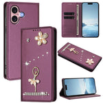 Ballet Girl Diamond Studded RFID Vegan Leather Phone Case, For iPhone 16 Pro, For iPhone 16 Plus, For iPhone 16, For iPhone 15 Pro Max, For iPhone 15 Pro, For iPhone 15 Plus