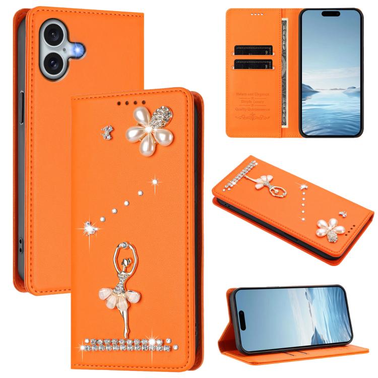 Ballet Girl Diamond Studded RFID Vegan Leather Phone Case, For iPhone 16 Pro, For iPhone 16 Plus, For iPhone 16, For iPhone 15 Pro Max, For iPhone 15 Pro, For iPhone 15 Plus