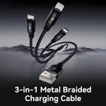ROCK RCB0790 1.2m 3-in-1 USB to 8 Pin + Type-C + Micro USB Metal Braided Charging Cable, RCB0790