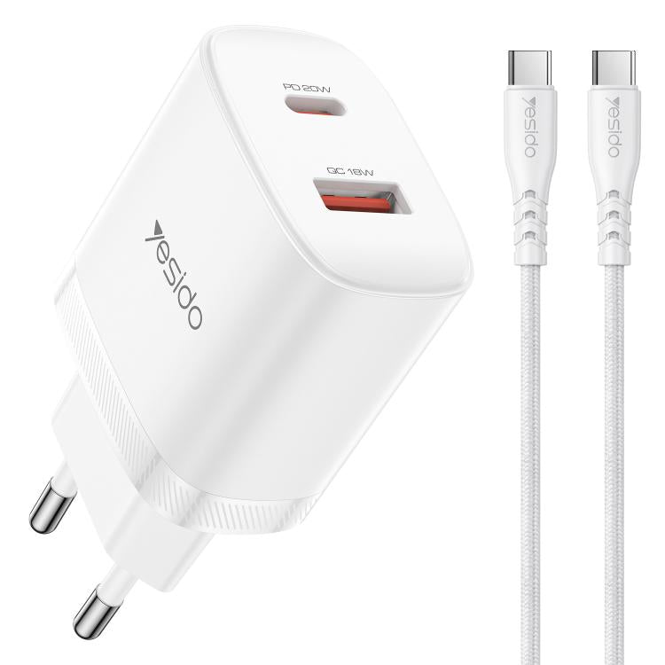 Yesido YC106 PD20W USB-C / Type-C and QC18W USB-A Dual Ports Charger Set with Type-C to Type-C Cable, YC106