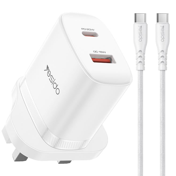 Yesido YC152 PD20W USB-C / Type-C and QC18W USB-A Dual Ports Charger Set with Type-C to Type-C Cable, YC152