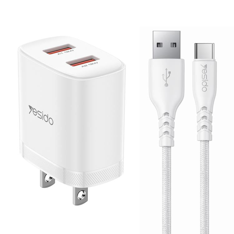 Yesido YC17U 12W 2.4A USB Dual Ports Charger Set with 1m USB to Type-C Data Cable, YC17U