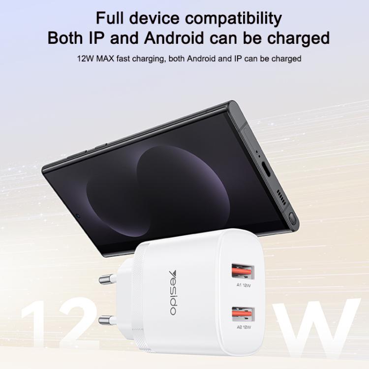 Yesido YC104 12W 2.4A USB Dual Ports Charger Set with 1m USB to Type-C Data Cable, YC104