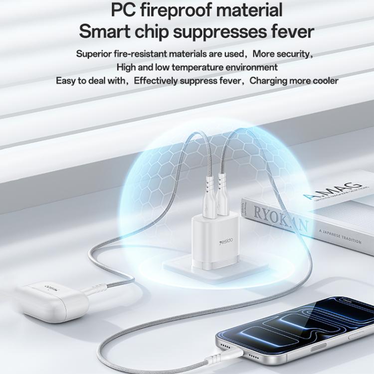 Yesido YC104 12W 2.4A USB Dual Ports Charger Set with 1m USB to Type-C Data Cable, YC104