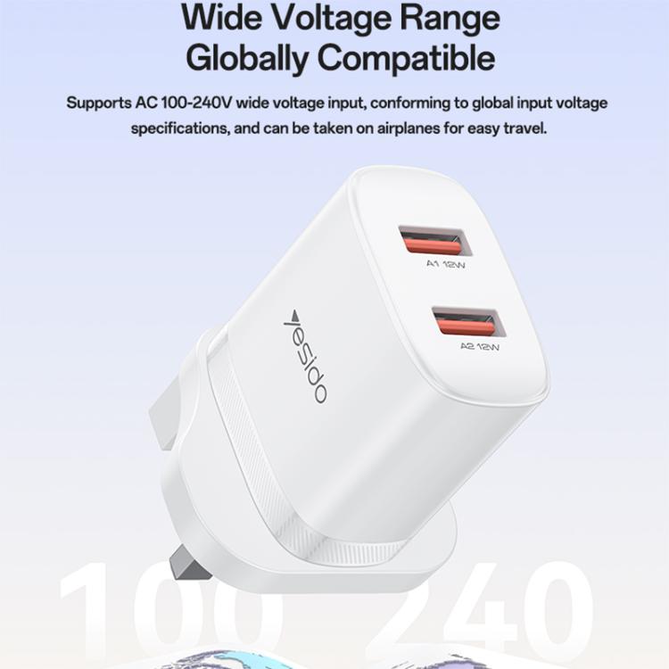Yesido YC150 12W 2.4A USB Dual Ports Charger Set with 1m USB to Type-C Data Cable, YC150