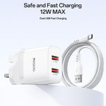 Yesido YC150 12W 2.4A USB Dual Ports Charger Set with 1m USB to Type-C Data Cable, YC150