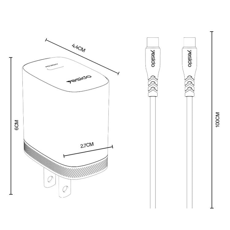 Yesido YC18U PD20W Type-C Charger Set with 1m Type-C to Type-C Data Cable, YC18U