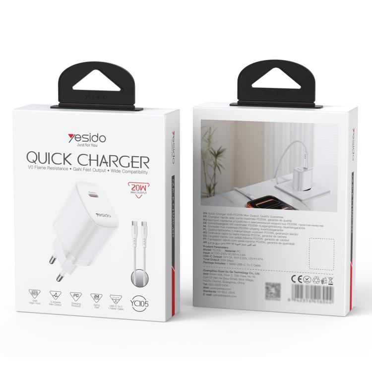 Yesido YC105 PD20W Type-C Charger Set with 1m Type-C to Type-C Data Cable, YC105