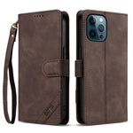 AZNS A2 Series Tri-Card Wallet RFID Vegan Leather Phone Case with Strap, For iPhone 13 Pro, For iPhone 13, For iPhone 12, For iPhone 12 Pro Max, For iPhone 12 Pro, For iPhone 11 Pro Max, For iPhone 11, For iPhone 11 Pro