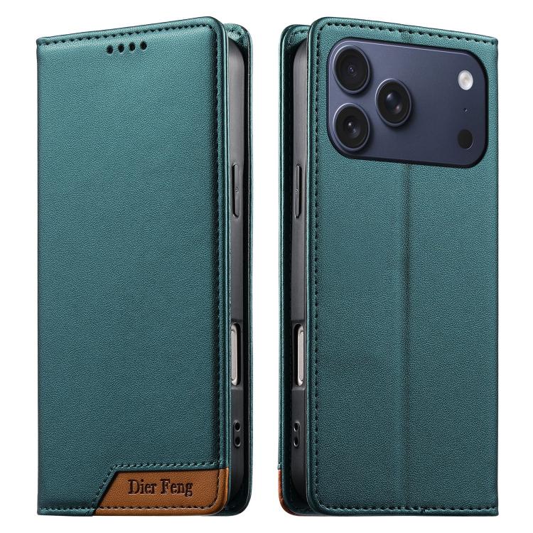 Dierfeng Splicing Strong Magnetic RFID Vegan Leather Phone Case, For iPhone 17e / 16e, For iPhone 17 Pro Max, For iPhone 17 Pro, For iPhone 17, For iPhone Air, For iPhone 16 Pro Max, For iPhone 16 Pro, For iPhone 16 Plus