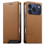Dierfeng Splicing Strong Magnetic RFID Vegan Leather Phone Case, For iPhone 17e / 16e, For iPhone 17 Pro Max, For iPhone 17 Pro, For iPhone 17, For iPhone Air, For iPhone 16 Pro Max, For iPhone 16 Pro, For iPhone 16 Plus