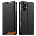 Dierfeng Splicing Strong Magnetic RFID Vegan Leather Phone Case, For iPhone 17e / 16e, For iPhone 17 Pro Max, For iPhone 17 Pro, For iPhone 17, For iPhone Air, For iPhone 16 Pro Max, For iPhone 16 Pro, For iPhone 16 Plus