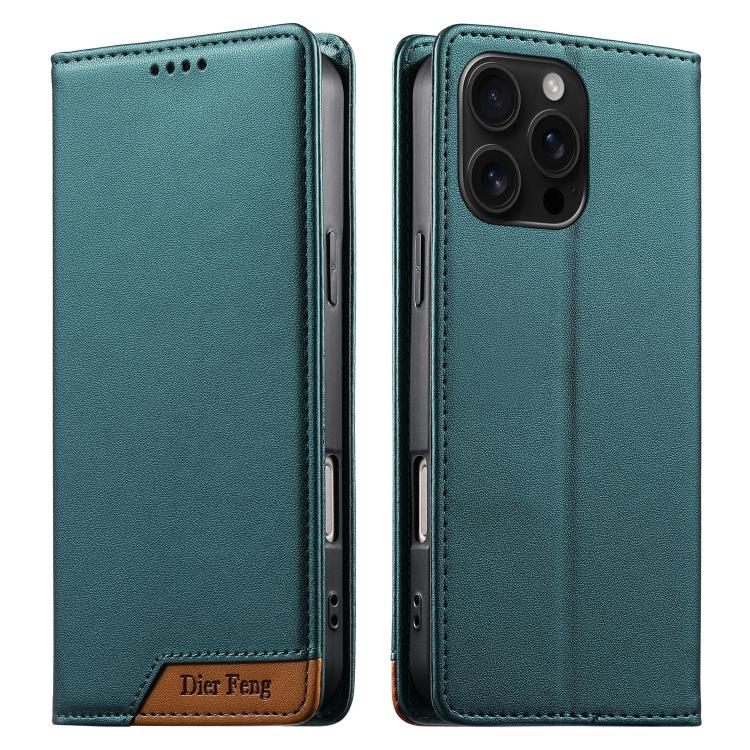 Dierfeng Splicing Strong Magnetic RFID Vegan Leather Phone Case, For iPhone 17e / 16e, For iPhone 17 Pro Max, For iPhone 17 Pro, For iPhone 17, For iPhone Air, For iPhone 16 Pro Max, For iPhone 16 Pro, For iPhone 16 Plus
