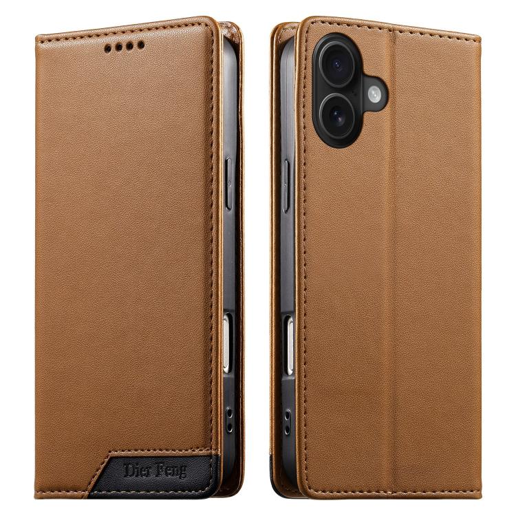 Dierfeng Splicing Strong Magnetic RFID Vegan Leather Phone Case, For iPhone 17e / 16e, For iPhone 17 Pro Max, For iPhone 17 Pro, For iPhone 17, For iPhone Air, For iPhone 16 Pro Max, For iPhone 16 Pro, For iPhone 16 Plus