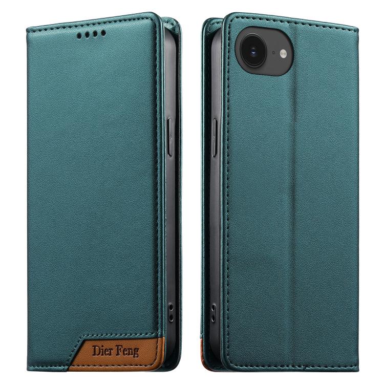 Dierfeng Splicing Strong Magnetic RFID Vegan Leather Phone Case, For iPhone 17e / 16e, For iPhone 17 Pro Max, For iPhone 17 Pro, For iPhone 17, For iPhone Air, For iPhone 16 Pro Max, For iPhone 16 Pro, For iPhone 16 Plus