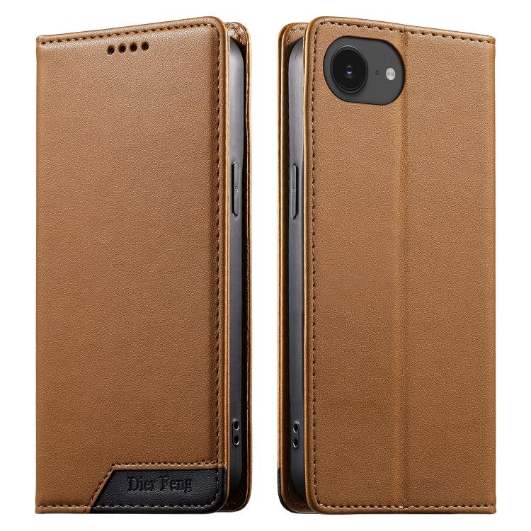 Dierfeng Splicing Strong Magnetic RFID Vegan Leather Phone Case, For iPhone 17e / 16e, For iPhone 17 Pro Max, For iPhone 17 Pro, For iPhone 17, For iPhone Air, For iPhone 16 Pro Max, For iPhone 16 Pro, For iPhone 16 Plus
