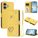 ZS01 Double-Layer Heart Floral Vegan Leather Phone Case with Wrist Strap, For iPhone 16 Pro, For iPhone 16 Plus, For iPhone 16, For iPhone 15 Pro Max, For iPhone 15 Pro, For iPhone 15 Plus