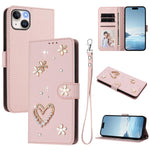 ZS01 Double-Layer Heart Floral Vegan Leather Phone Case with Wrist Strap, For iPhone 16 Pro, For iPhone 16 Plus, For iPhone 16, For iPhone 15 Pro Max, For iPhone 15 Pro, For iPhone 15 Plus