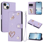 ZS01 Double-Layer Heart Floral Vegan Leather Phone Case with Wrist Strap, For iPhone 15, For iPhone 14 Plus, For iPhone 14 / 13, For iPhone 14 Pro, For iPhone 14 Pro Max, For iPhone 13 Pro Max