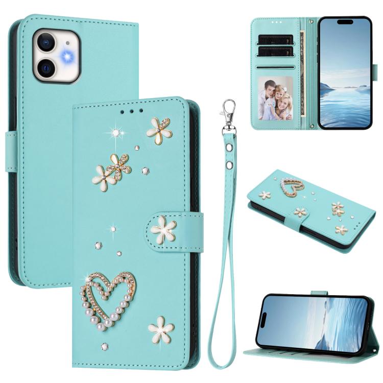 ZS01 Double-Layer Heart Floral Vegan Leather Phone Case with Wrist Strap, For iPhone 13 Pro, For iPhone 12 / 12 Pro, For iPhone 12 Pro Max, For iPhone 11 Pro Max, For iPhone 11, For iPhone 11 Pro