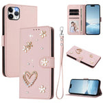 ZS01 Double-Layer Heart Floral Vegan Leather Phone Case with Wrist Strap, For iPhone 13 Pro, For iPhone 12 / 12 Pro, For iPhone 12 Pro Max, For iPhone 11 Pro Max, For iPhone 11, For iPhone 11 Pro