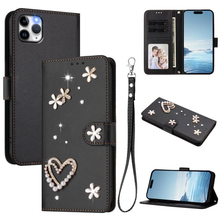 ZS01 Double-Layer Heart Floral Vegan Leather Phone Case with Wrist Strap, For iPhone 13 Pro, For iPhone 12 / 12 Pro, For iPhone 12 Pro Max, For iPhone 11 Pro Max, For iPhone 11, For iPhone 11 Pro