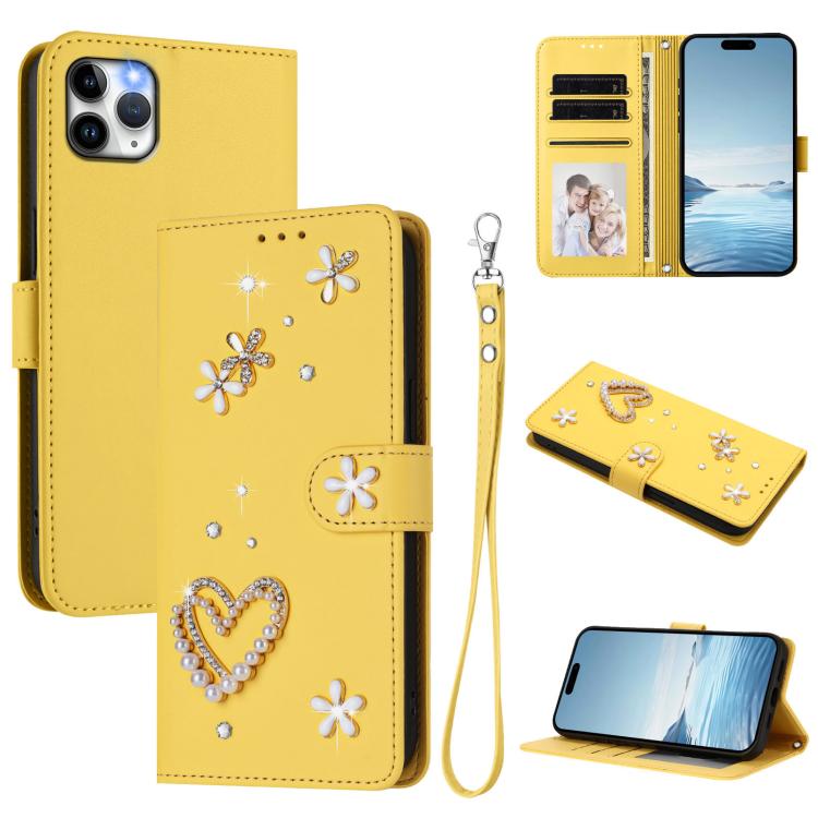 ZS01 Double-Layer Heart Floral Vegan Leather Phone Case with Wrist Strap, For iPhone 13 Pro, For iPhone 12 / 12 Pro, For iPhone 12 Pro Max, For iPhone 11 Pro Max, For iPhone 11, For iPhone 11 Pro