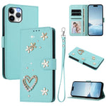 ZS01 Double-Layer Heart Floral Vegan Leather Phone Case with Wrist Strap, For iPhone 13 Pro, For iPhone 12 / 12 Pro, For iPhone 12 Pro Max, For iPhone 11 Pro Max, For iPhone 11, For iPhone 11 Pro