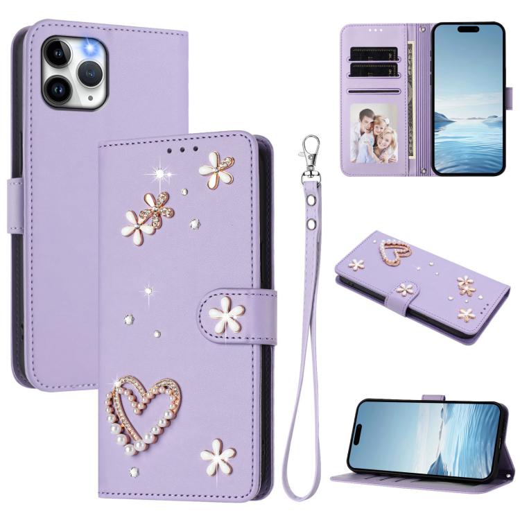 ZS01 Double-Layer Heart Floral Vegan Leather Phone Case with Wrist Strap, For iPhone 13 Pro, For iPhone 12 / 12 Pro, For iPhone 12 Pro Max, For iPhone 11 Pro Max, For iPhone 11, For iPhone 11 Pro