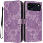 Sunflower Embossed Vegan Leather Phone Case with Small Black Rope, For iPhone 16e / 17e, For iPhone 17 Pro Max, For iPhone 17 Pro, For iPhone 17, For iPhone Air, For iPhone 16 Pro Max, For iPhone 16 Pro, For iPhone 16 Plus