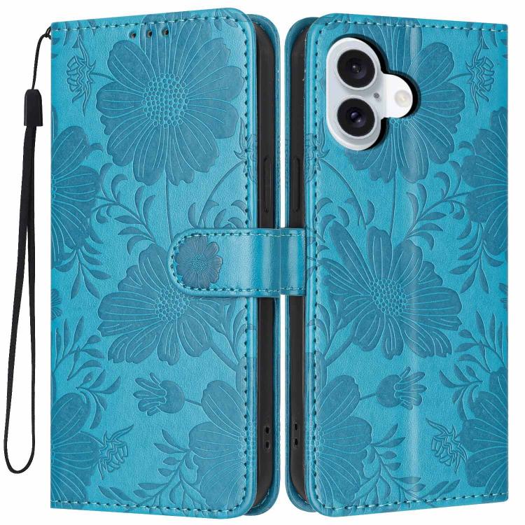 Sunflower Embossed Vegan Leather Phone Case with Small Black Rope, For iPhone 16e / 17e, For iPhone 17 Pro Max, For iPhone 17 Pro, For iPhone 17, For iPhone Air, For iPhone 16 Pro Max, For iPhone 16 Pro, For iPhone 16 Plus