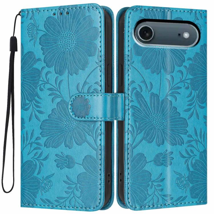 Sunflower Embossed Vegan Leather Phone Case with Small Black Rope, For iPhone 16e / 17e, For iPhone 17 Pro Max, For iPhone 17 Pro, For iPhone 17, For iPhone Air, For iPhone 16 Pro Max, For iPhone 16 Pro, For iPhone 16 Plus