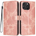 Sunflower Embossed Vegan Leather Phone Case with Small Black Rope, For iPhone 16e / 17e, For iPhone 17 Pro Max, For iPhone 17 Pro, For iPhone 17, For iPhone Air, For iPhone 16 Pro Max, For iPhone 16 Pro, For iPhone 16 Plus
