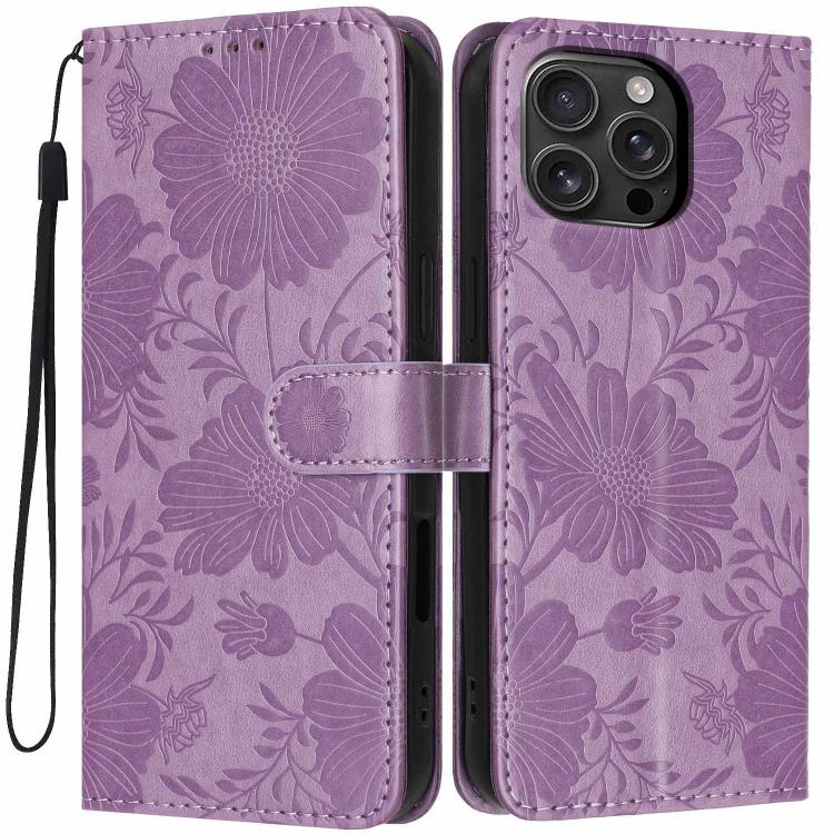 Sunflower Embossed Vegan Leather Phone Case with Small Black Rope, For iPhone 16e / 17e, For iPhone 17 Pro Max, For iPhone 17 Pro, For iPhone 17, For iPhone Air, For iPhone 16 Pro Max, For iPhone 16 Pro, For iPhone 16 Plus