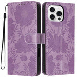 Sunflower Embossed Vegan Leather Phone Case with Small Black Rope, For iPhone 16e / 17e, For iPhone 17 Pro Max, For iPhone 17 Pro, For iPhone 17, For iPhone Air, For iPhone 16 Pro Max, For iPhone 16 Pro, For iPhone 16 Plus
