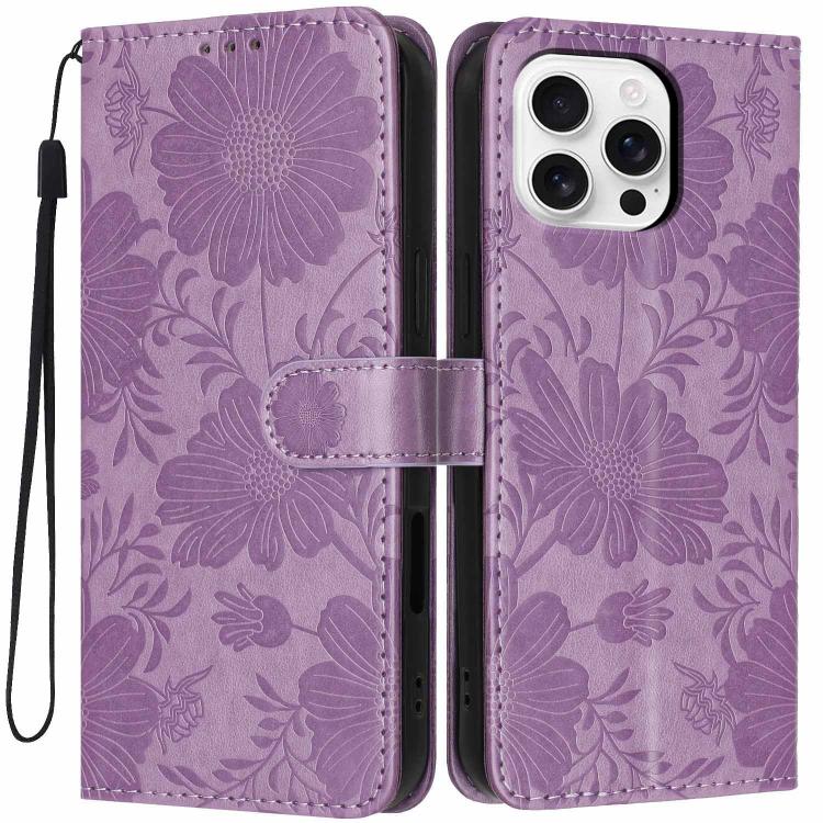 Sunflower Embossed Vegan Leather Phone Case with Small Black Rope, For iPhone 16e / 17e, For iPhone 17 Pro Max, For iPhone 17 Pro, For iPhone 17, For iPhone Air, For iPhone 16 Pro Max, For iPhone 16 Pro, For iPhone 16 Plus