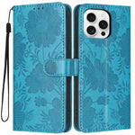 Sunflower Embossed Vegan Leather Phone Case with Small Black Rope, For iPhone 16e / 17e, For iPhone 17 Pro Max, For iPhone 17 Pro, For iPhone 17, For iPhone Air, For iPhone 16 Pro Max, For iPhone 16 Pro, For iPhone 16 Plus