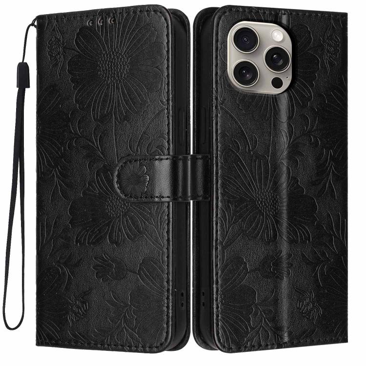 Sunflower Embossed Vegan Leather Phone Case with Small Black Rope, For iPhone 14 Pro Max, For iPhone 13 Pro Max, For iPhone 13 Pro, For iPhone 13, For iPhone 12 / 12 Pro, For iPhone 12 Pro Max, For iPhone 11 Pro Max, For iPhone 11