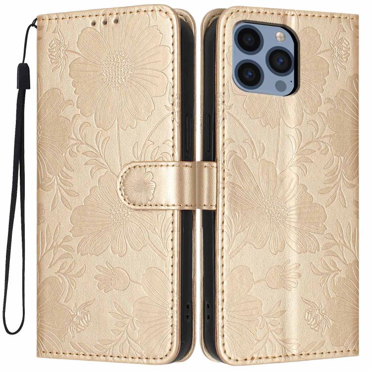 Sunflower Embossed Vegan Leather Phone Case with Small Black Rope, For iPhone 14 Pro Max, For iPhone 13 Pro Max, For iPhone 13 Pro, For iPhone 13, For iPhone 12 / 12 Pro, For iPhone 12 Pro Max, For iPhone 11 Pro Max, For iPhone 11