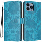 Sunflower Embossed Vegan Leather Phone Case with Small Black Rope, For iPhone 14 Pro Max, For iPhone 13 Pro Max, For iPhone 13 Pro, For iPhone 13, For iPhone 12 / 12 Pro, For iPhone 12 Pro Max, For iPhone 11 Pro Max, For iPhone 11