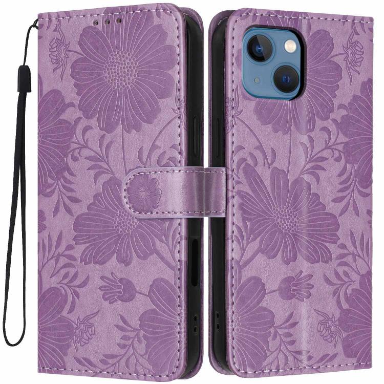 Sunflower Embossed Vegan Leather Phone Case with Small Black Rope, For iPhone 14 Pro Max, For iPhone 13 Pro Max, For iPhone 13 Pro, For iPhone 13, For iPhone 12 / 12 Pro, For iPhone 12 Pro Max, For iPhone 11 Pro Max, For iPhone 11