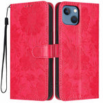 Sunflower Embossed Vegan Leather Phone Case with Small Black Rope, For iPhone 14 Pro Max, For iPhone 13 Pro Max, For iPhone 13 Pro, For iPhone 13, For iPhone 12 / 12 Pro, For iPhone 12 Pro Max, For iPhone 11 Pro Max, For iPhone 11