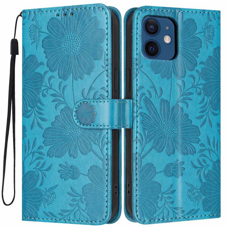 Sunflower Embossed Vegan Leather Phone Case with Small Black Rope, For iPhone 14 Pro Max, For iPhone 13 Pro Max, For iPhone 13 Pro, For iPhone 13, For iPhone 12 / 12 Pro, For iPhone 12 Pro Max, For iPhone 11 Pro Max, For iPhone 11