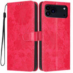 Sunflower Embossed Vegan Leather Phone Case with Small Black Rope, For iPhone 18 Pro, For iPhone 18 Pro Max, For iPhone 16e / 17e, For iPhone 17 Pro Max, For iPhone 17 Pro, For iPhone 17, For iPhone Air, For iPhone 16 Pro Max