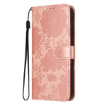 Sunflower Embossed Vegan Leather Phone Case with Small Black Rope, For iPhone 18 Pro, For iPhone 18 Pro Max, For iPhone 16e / 17e, For iPhone 17 Pro Max, For iPhone 17 Pro, For iPhone 17, For iPhone Air, For iPhone 16 Pro Max